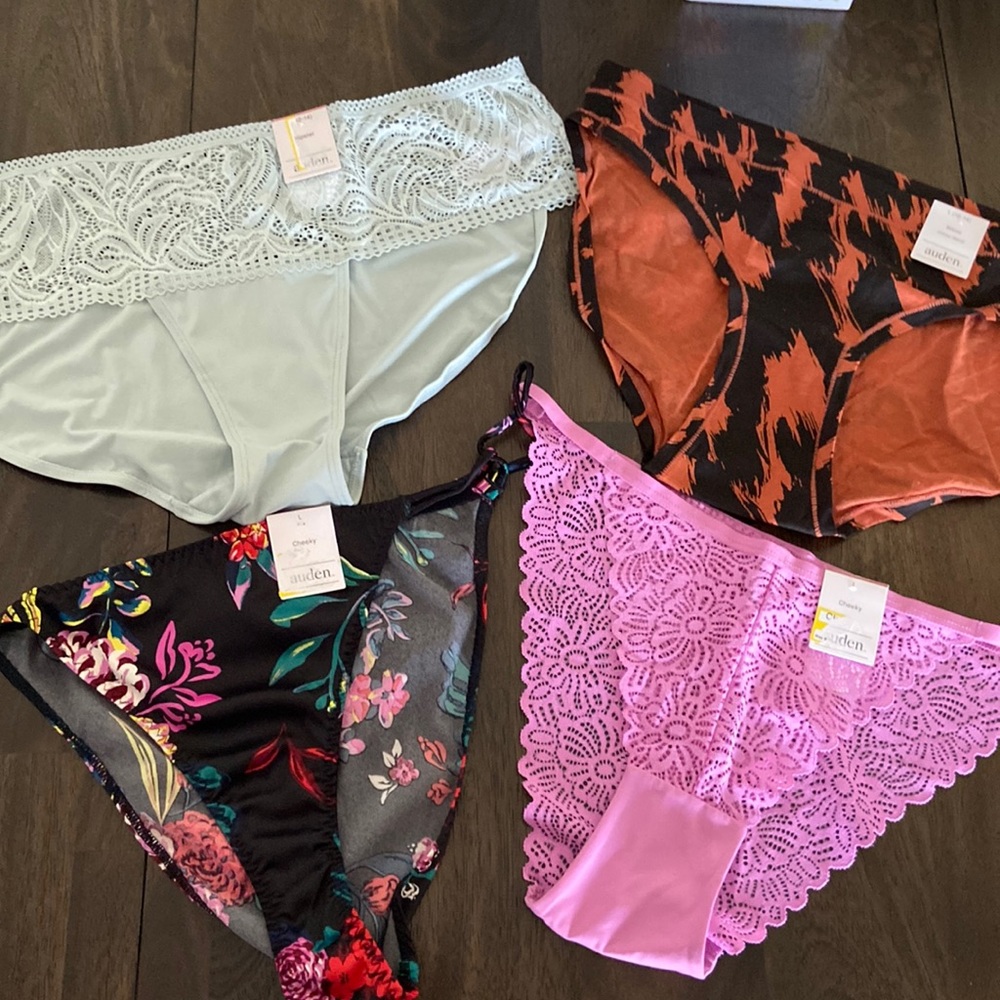 Large (12-14) panty lot Auden brand 1 pair bikini, 1 hipster, and 2 cheeky NWT